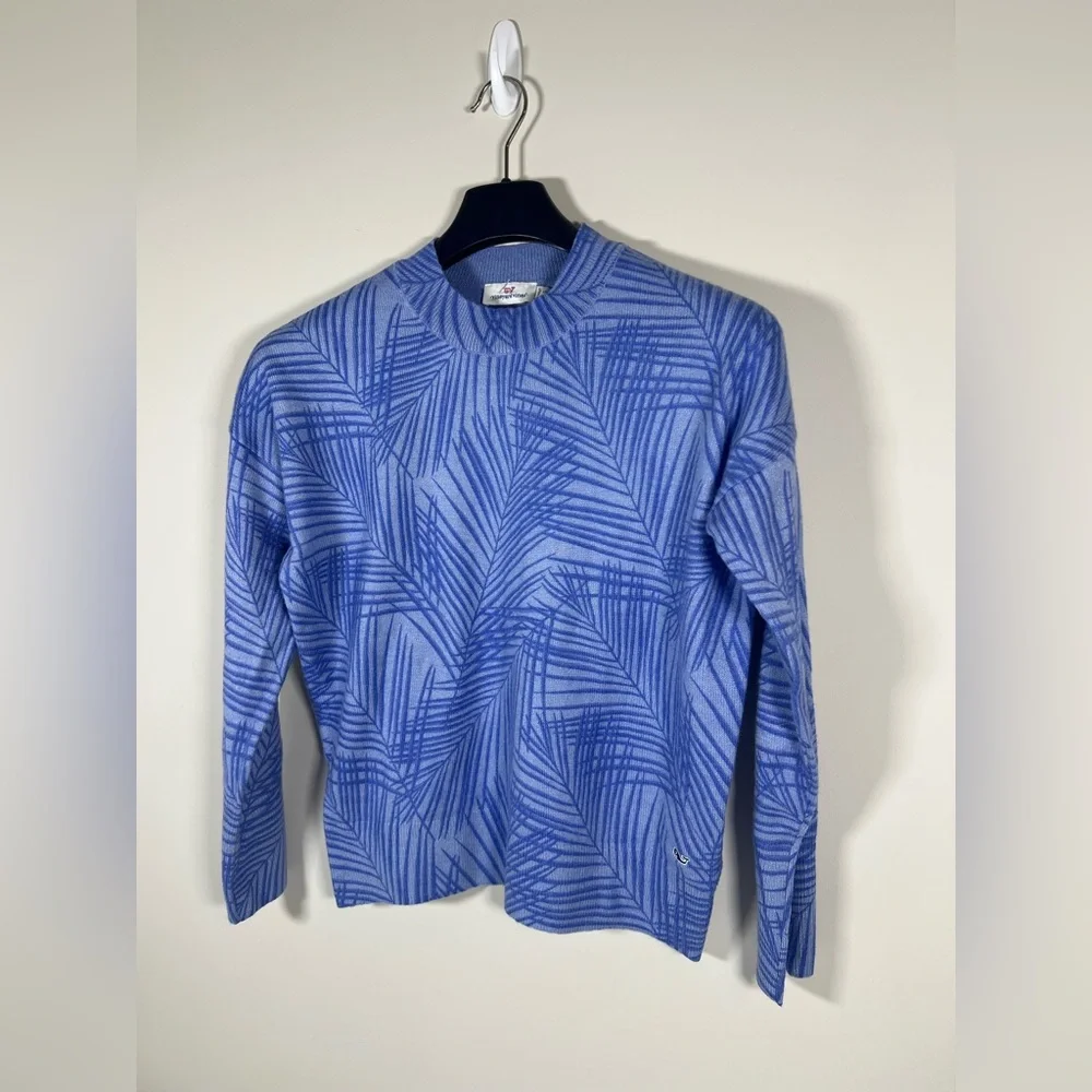 Vineyard Vines Blue Palm Leaf Print Wool Blend Mockneck Women's‎ Sweater XS - Picture 3 of 6